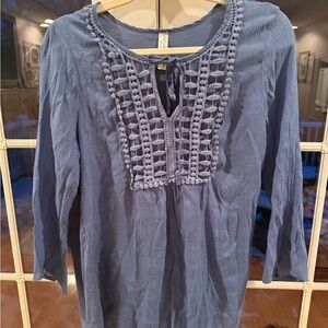 PerSeption Concept Blue Blouse with Crochet Accents
